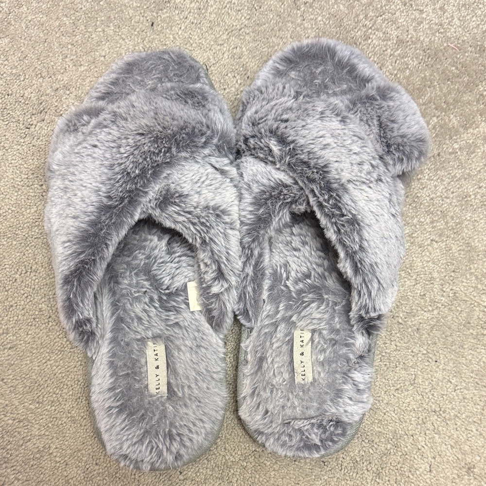 a new day Soft Gray Faux Fur Slippers